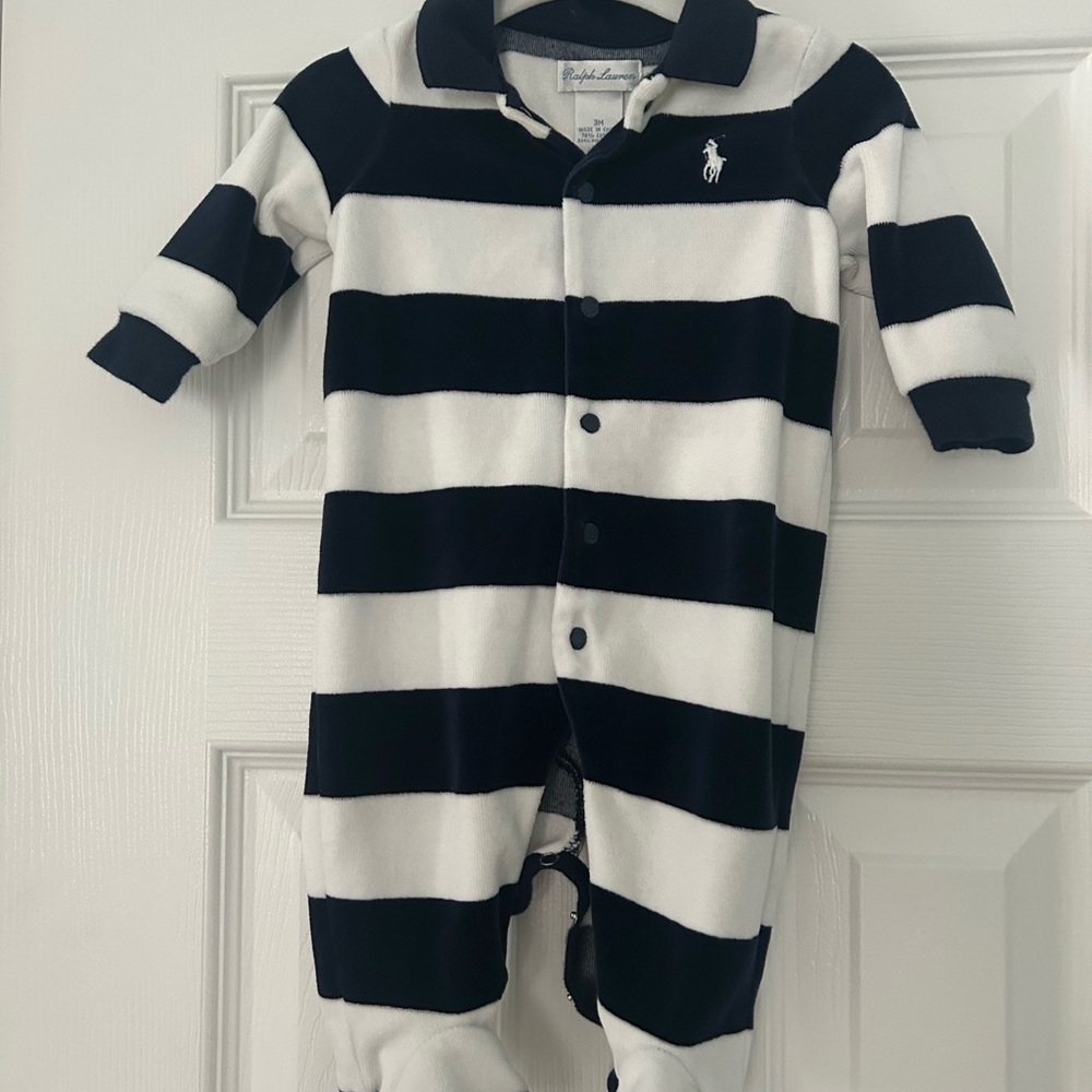 Ralph Lauren Kids Velour Black and White Striped One Piece